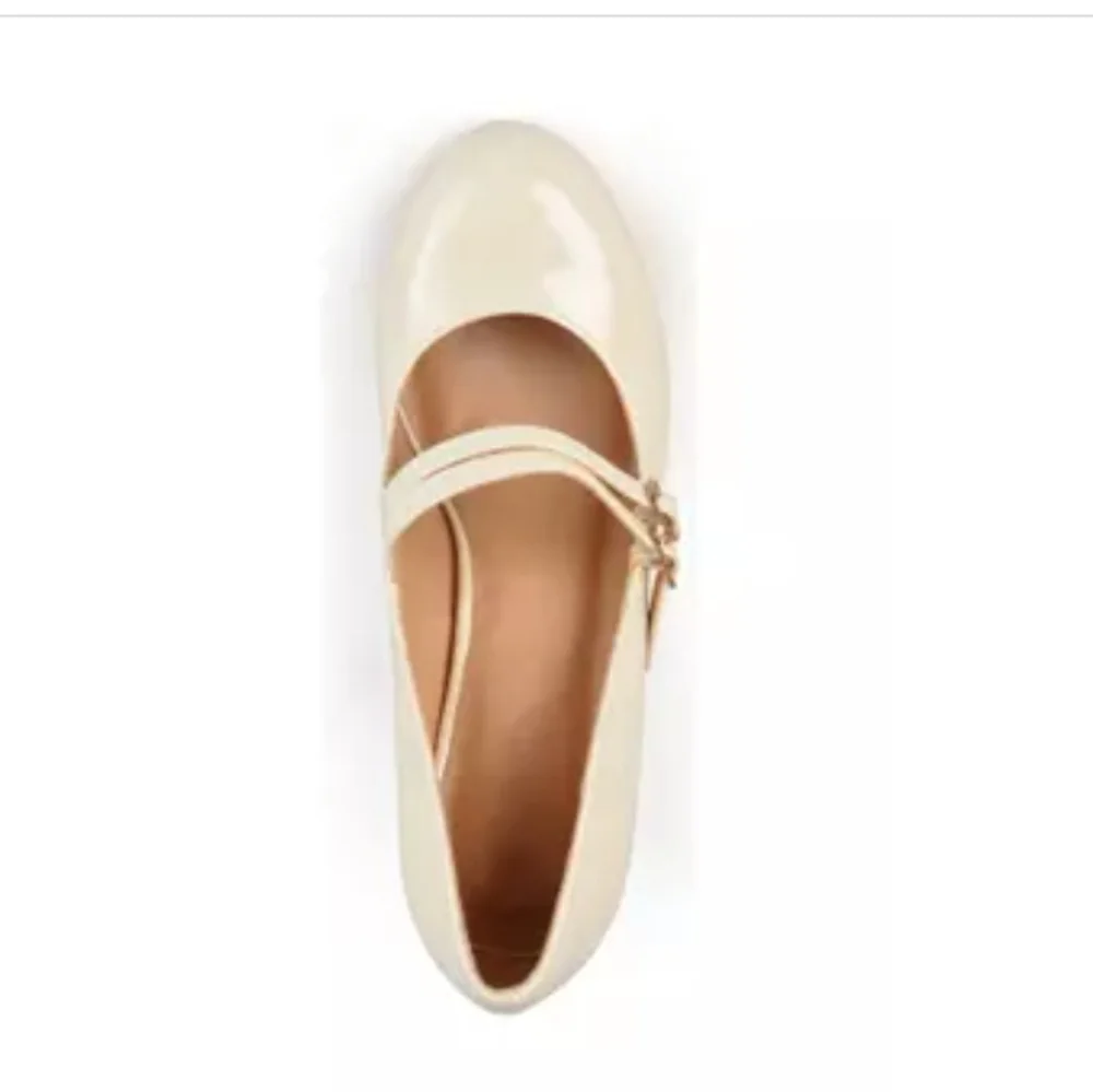 Bridesmaid Faux Patent Double Strap Mary Jane Heels Neutral Office Brinley 7.5 ♡